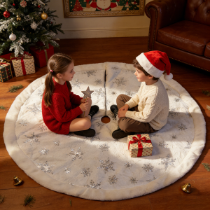 48" double sided white knitted jacquard christmas tree skirt elegant holiday decoration